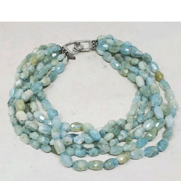 Vintage Kenneth Lane KJL Aquamarine Gemstone Multistrand Necklace
